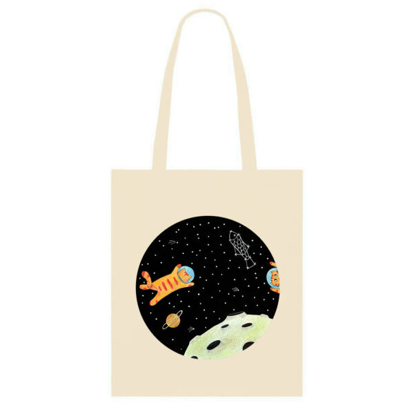 Sacoșă textilă din bumbac cu Space Cats pictată manual, culoare natural raw